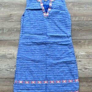 Blue Sleeveless Dress with Pink Accents